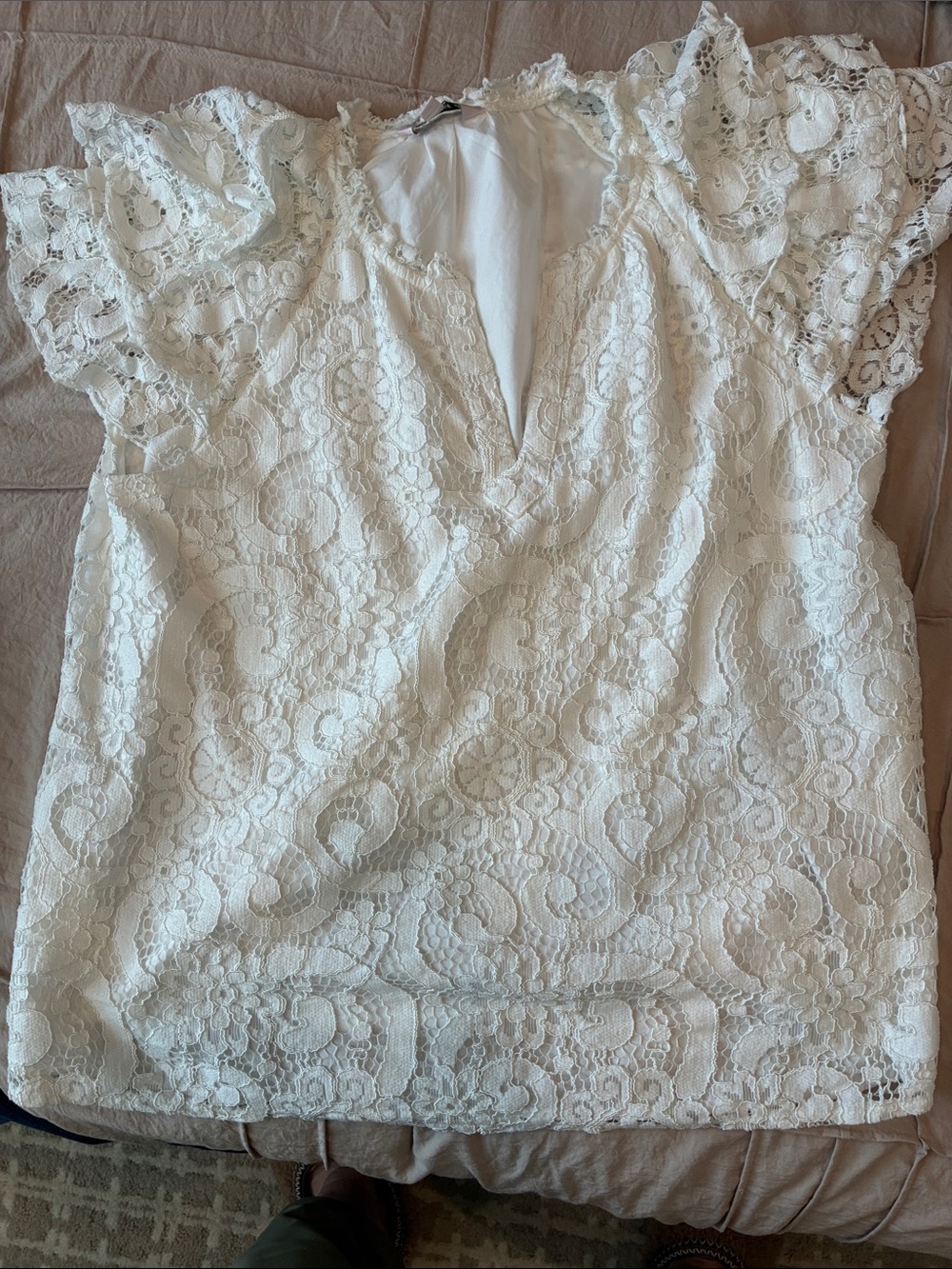 Nanette Lepore Ivory Lace V-Neck Flutter Sleeve Blouse